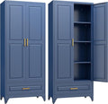 75" Kitchen Pantry Cabinet with Drawer, Metal Storage Cabinets with Doors and 4 Adjustable Shelves,Blue Kitchen Cabinet with 2 Gold Handles,Food Cupboard for Livingroom,Pantry, Bathroom