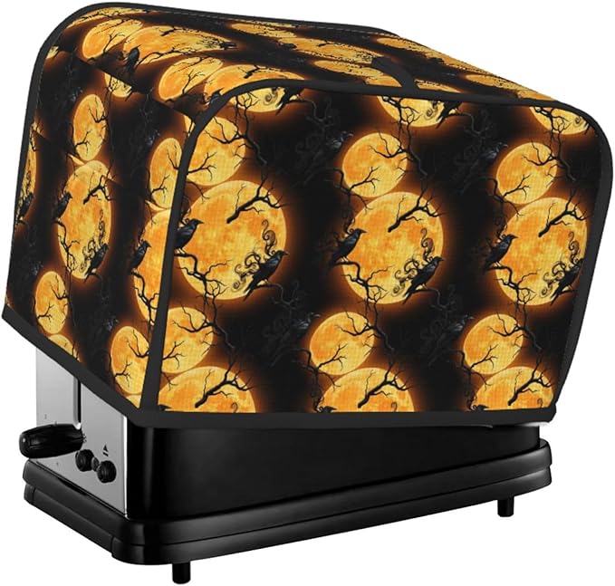 2 Slice Toaster Dust Cover Full Moon Black Crow Raven Bird Art, Kitchen Accessories Decor, Dust Proof & Fingerprint Protection Washable Cover