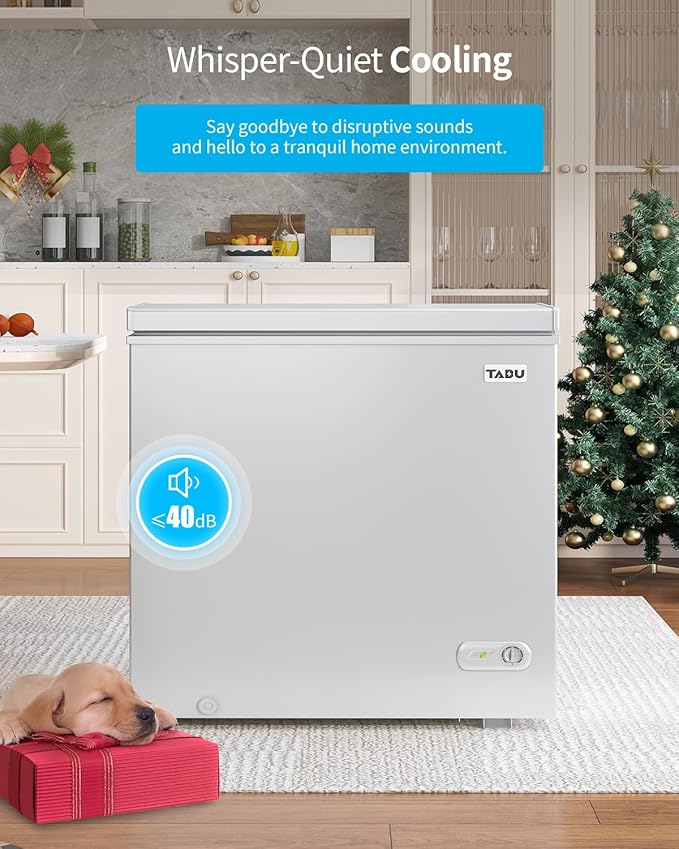 TABU 10 Cu Ft Deep Freezer,Top Opening Chest Freezer with Storage Basket, Energy Saving Compact Freezer with 7 Level Adjustable Thermostat, Removable Basket (White)