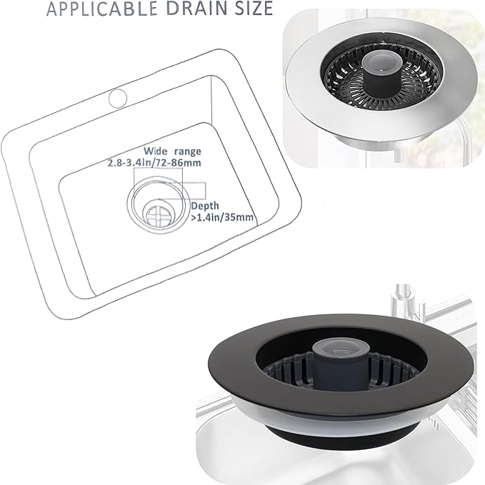 3 in 1 Pop Up Kitchen Sink Drain Strainer, with an Extra Basket Strainer, Kitchen Sink Drain Stopper for US Standard 3-1/2 Inch, Brass Material Electroplate Silver (Model E Copper Silver)