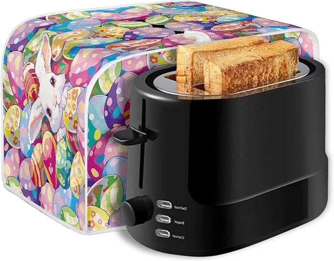 UNICEU Easter Colorful Eggs Cute Rabbit 2 Slice Quilted Toasters Cover, Dust-proof Toasters Cover Bread Maker Cover Kitchen Small Appliance Dust Cover