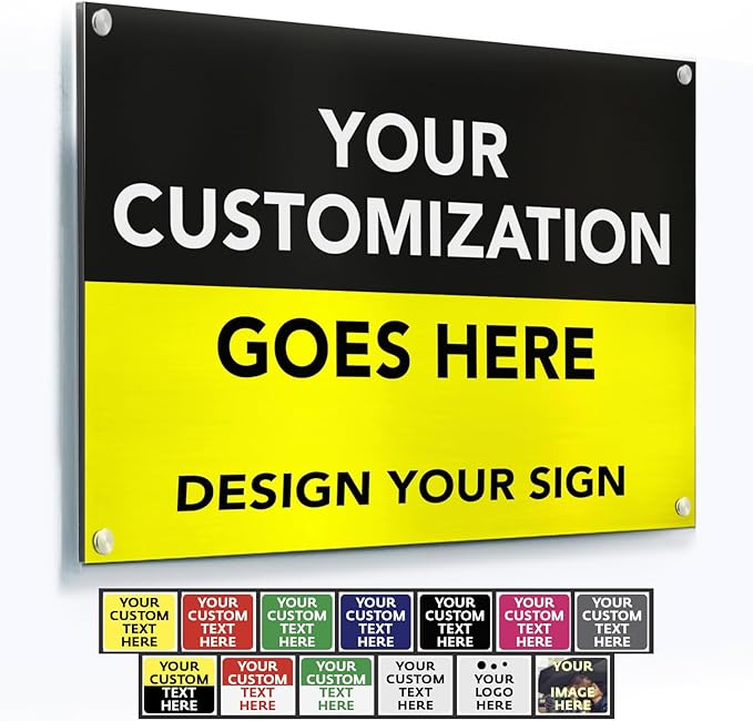 Custom Metal Signs, Personalized Aluminum, Customized Safety, Business Signs - Waterproof Outdoor, White Aluminum (Black & Yellow, 7x7 In)