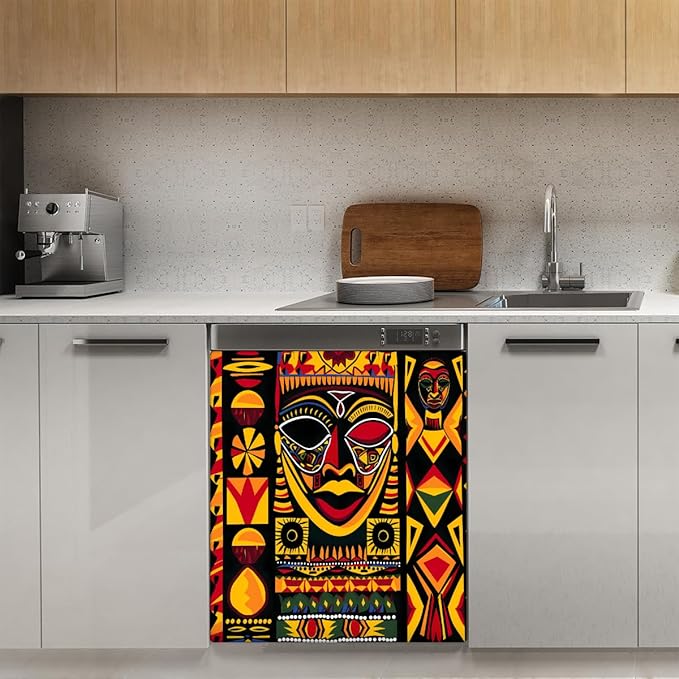 Dishwasher Magnet Cover African Art Geometric Print Reusable Dishwasher Magnetic Cover Sticker Decorative Dish Washer Door Cover Panel for Home Kitcen Appliance