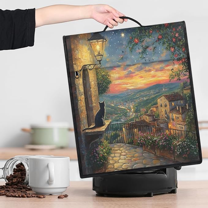 Kitchen Aid Mixer Cover Light Night Scene Cat Flower Stand Mixer Cover Compatible with 6-8 Quarts Stand Mixers, Dust Covers with Zipper Pocket Foldable Washable Kitchen Aid Organizer Bag
