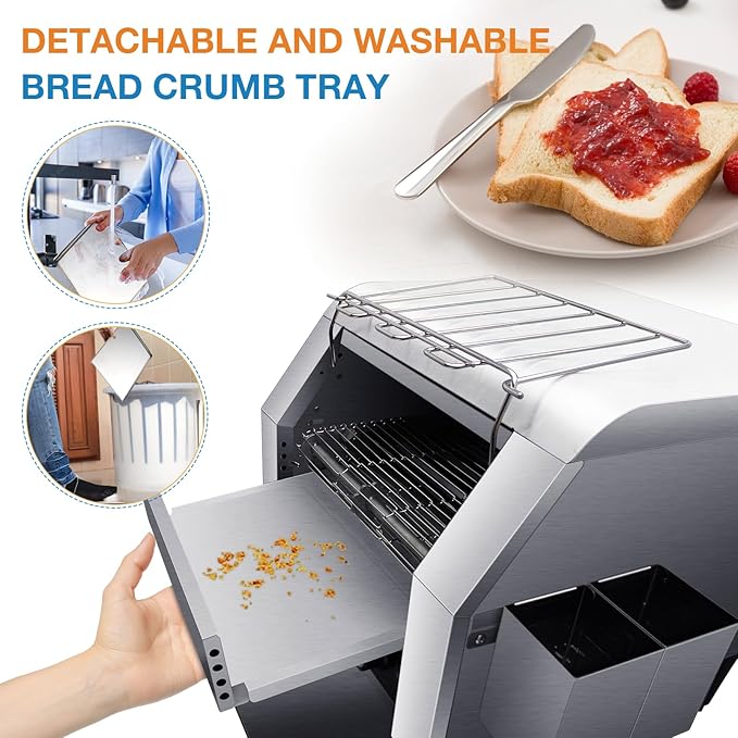 Conveyor Toaster,Commercial Toaster,Heavy Duty Restaurant Toaster,Electric Stainless Steel Toaster Conveyor 300 Slices for Bread Bun Bagel Baked Food,1.9KW