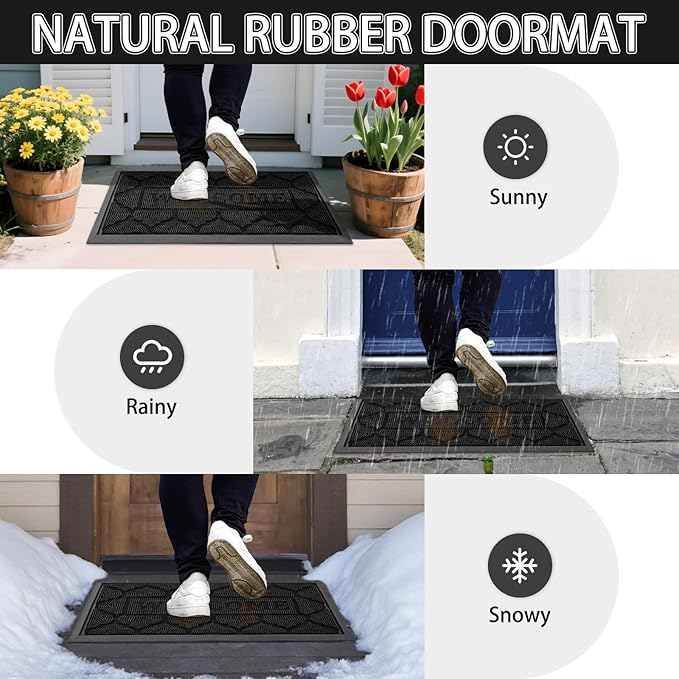 FRAMICS Front Door Mat Outside Entrance, Heavy Duty Rubber Door Mats Outdoor Welcome Mat Waterproof Doormat Non Slip for Entryway Doormats Dirt Trapper Indoor Mats All Seasons, 17 x 30 Inches, Black
