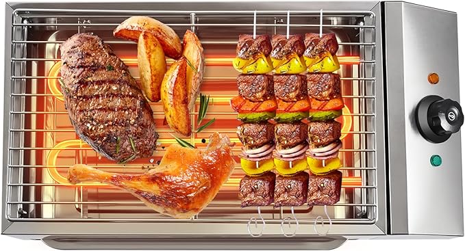 1800W Countertop Electric BBQ Grill Stainless Steel Party Grill Electric Barbecue Cooking Machine, Smokeless Party Grill Barbecue Tool, Fits Home Camping