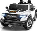 ENYOPRO 24V Ride on Toys for Big Kids, Licensed RAM 1500 RHO 2 Seater Toddler Ride on Car w/Remote Control, Kids Electric Car w/Truck Bed Storage, Real Tailgate, Music, LED Lights (White - High Door)