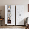 White Tall Farmhouse Metal Pantry Linen Storage Cabinet and Organizers - Cupboard 75" H x31.5 W x15.7 D Rustic Hutch Cabinet Bookcase with Doors and Adjustable Shelves for Home Office