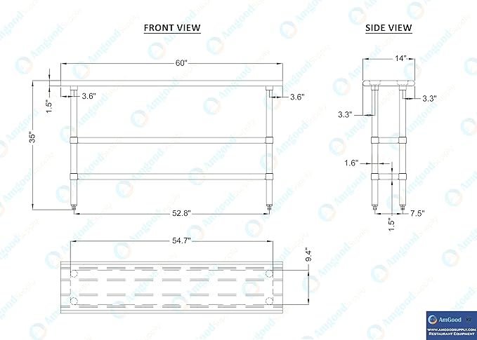 AmGood Stainless Steel Work Table with 2 Shelves | NSF | Metal Utility Table (60" Long x 14" Deep)