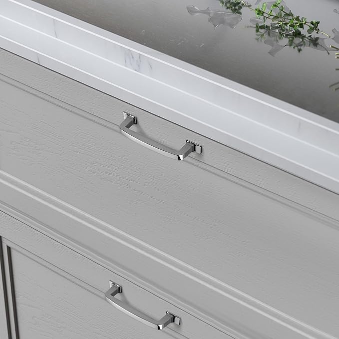 Khtumeware 6 Pack 3-3/4 Inch Cabinet Handles - Polished Chrome Pulls for Drawers, Cupboards, Kitchen Hardware