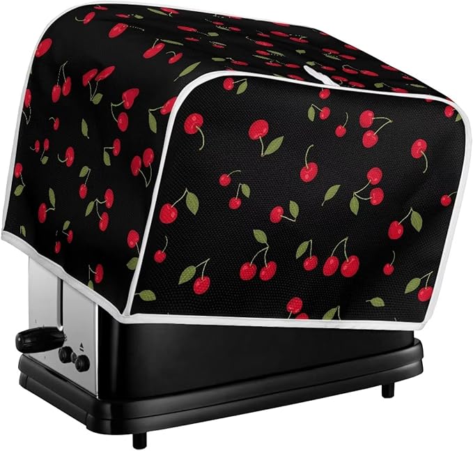Cherry Print Bread Maker Covers Washable Toaster Oven Cloth Cover 2 Slice Toaster Covers with Handle Anti-Dust Kitchen Appliance Accessories