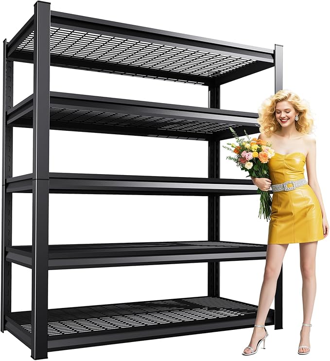 Garage Shelving 5-Tier Adjustable Metal Garage Shelves Heavy Duty Unit,3000 LBS Steel Shelf Storage Rack Suitable for Industries,Warehouses,Basement,Black(Wire-72''H x 59''W x 19.7''D)