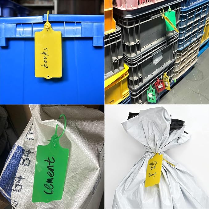 100 Plastic Tags Shipping Tags Water Proof Tags for Labeling Shipping Labels Security Seals Writable Marker Ties Hanging Tags Storage Tag with One Marker Pen (Green)