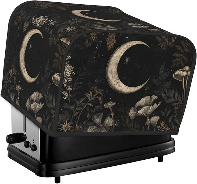 4 Slice Toaster Cover for Kitchen Vintage Botanical Moon Waterproof and Dustproof Toaster Dust Cover with Side Pockets Decorative Universal Cover for Wide Slot Toasters and Small Appliances