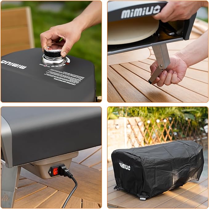 Mimiuo Outdoor Gas Pizza Oven with Automatic Rotating Pizza Stone - 14 Inch Portable Propane Pizza Ovens for Outside - Professional Pizza Grilling Stove for Outdoor Kitchen - Global Patent
