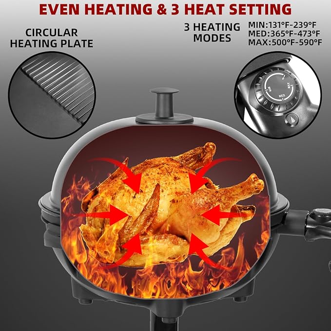 Electric Grill Outdoor/Indoor,Portable BBQ Grill with Nonstick Surface,200 Square Inches Indoor Electric Barburcue Grill with Adjustable Heat,Stand/Tabletop,for Patio/Yard/Home(Black)