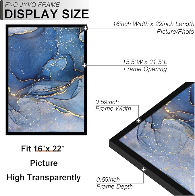 16x22 Picture Frame Set of 3, Black Frame for 16 x 22 Inch Picture Poster Photo, Light Weight and High Transparent 16 by 22 Frame for Wall - 3 Pack/Black/16 x22