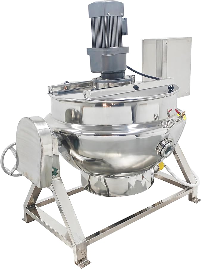 TECHTONGDA Automatic Cooking Pot with Stirrer Electric Kettle Stainless Steel with Mixer Tiltable Jacketed for Soup Chilli Tomato Sauce Fruit Jams Porridge 13.2gallon 220V
