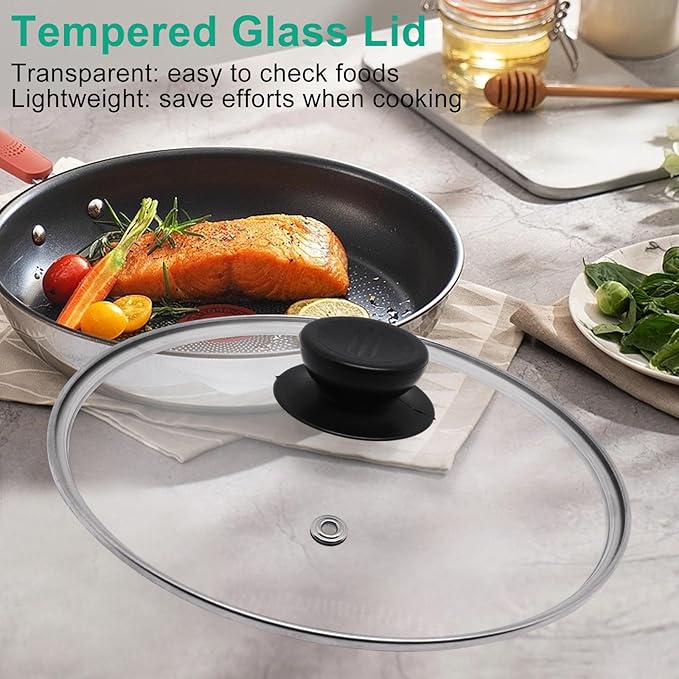 Pan Lid 12 Inch, Round Tempered Glass Lid, Universal Pot Lids with Heat Resistant Handle, Replacement Pan Cover for Pans and Skillets, Dishwasher Safe