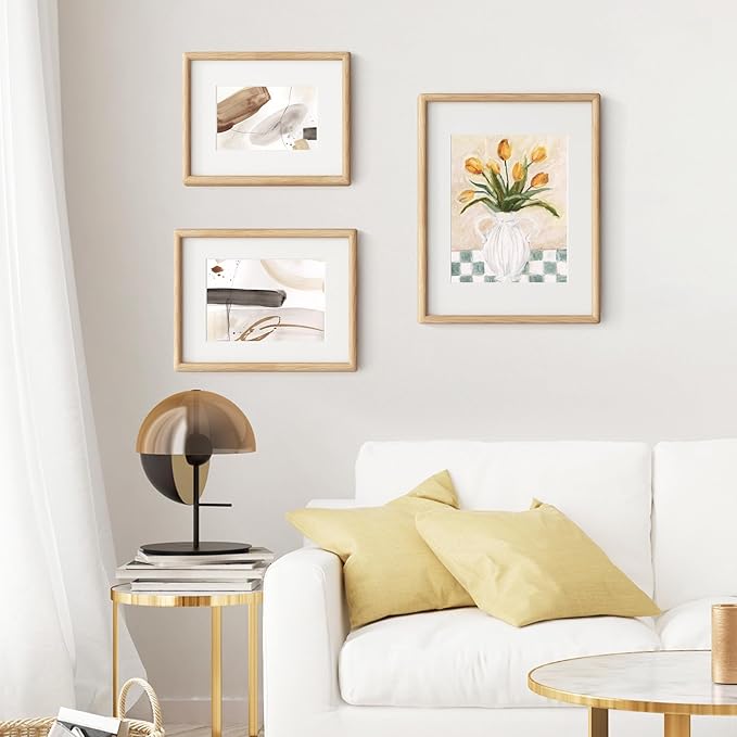 Axeman 8.5 by 11 Oak Frame - Rounded Corner 8.5 x 11 Picture Frame Matted to 6x8 - Natural Oak Wood 8.5x11 Photo Frame with Tempered Glass for Tabletop or Wall Mount Display
