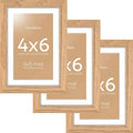 Homeforia 4x6 Picture Frame Wood, High End Natural Oak 4x6 Light Wooden Frames with Mat 3x5 for Photo, 4 x 6 Frame Matted to 3 x 5 Print, 6x4 Wall or Tabletop Frame, Tempered Glass, Wall Kit, Set of 3