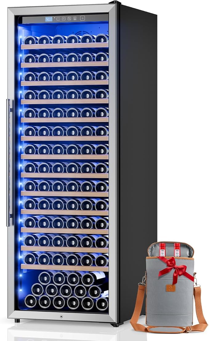 158 Bottle Wine Fridge, 24 Inch Wine Cooler Refrigerator Freestanding with Professional Temperature Control System, Suitable for Mixed Bottle Sizes, Low Noise Operation (14.4cu.ft)