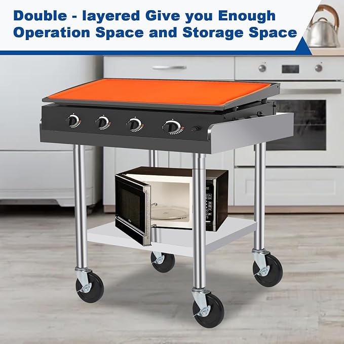 Commercial-Grade Stainless Steel Workstation Table with Under Shelf & Lockable Casters (24"x24"x24")