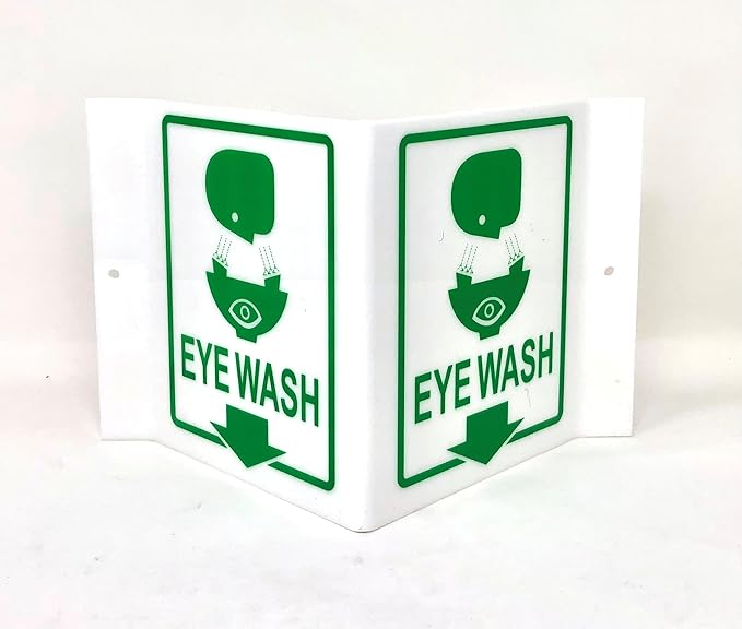 9" Width x 6" Height x 4" Depth Acrylic, Green on White Standard EYEWASH "V" Sign