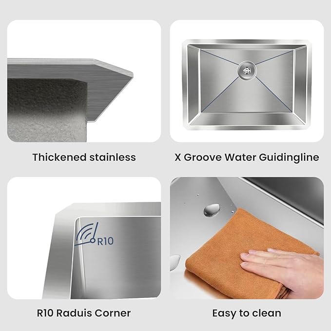 33 inch Topmount Handmade 18 Gauge Single Bowl Stainless Steel Kitchen Sink with Accessories