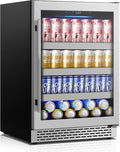 24 Inch Beverage Refrigerator,190 Cans Freestanding/Under Counter Beverage Fridge with Glass Door,Air Cooling Wine Beverage Cooler with Reversible Door,Memory Function for Wine,Beer and Soda