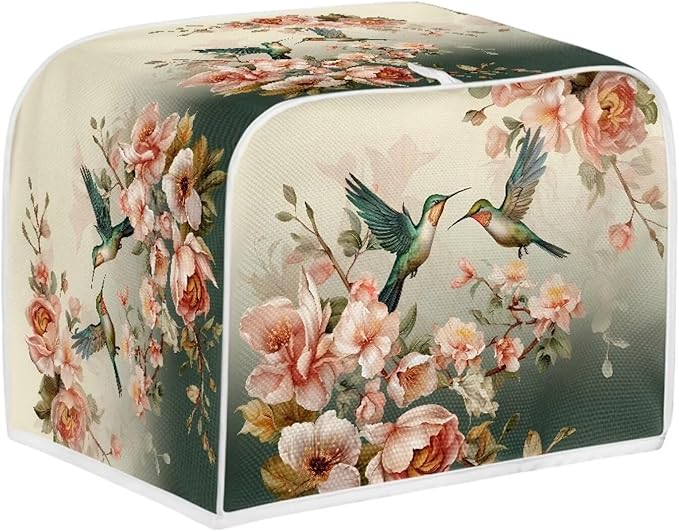 UNICEU Vintage Floral Hummingbird 4 Slice Toaster Cover Kitchen Small Appliance Cover, Quilted Toaster Bread Maker Cover Home Decoration Gifts