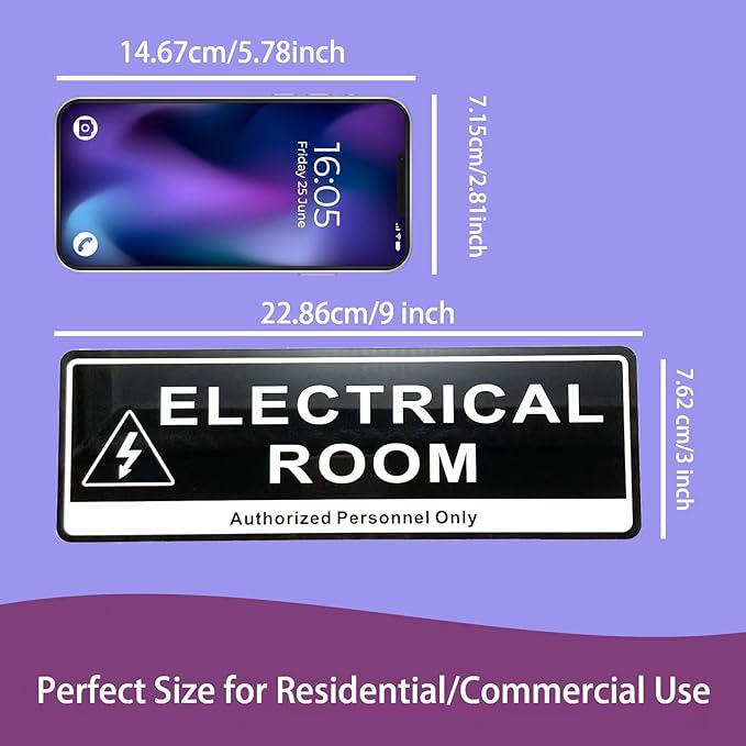 Door Sign,RAMIEYOO Acrylic Authorized Personnel Only Signs for Door,Black and White - 9"x 3" (Electrical Room)