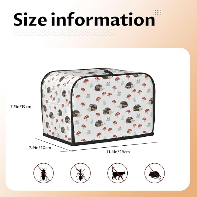 2 Slice Toaster Cover with Pocket Autumn Hedgehogs Leaves Mushrooms, Dust & Fingerprint Protection, Machine Washable Bread Maker Cover
