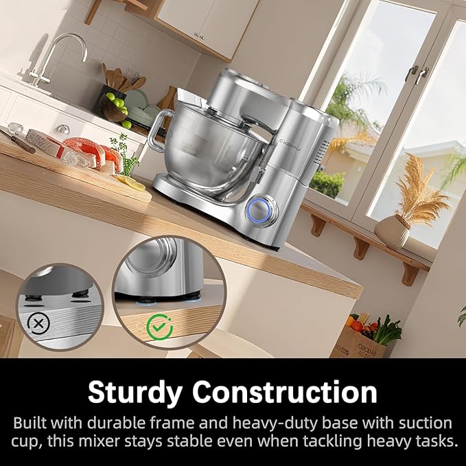 Stand Mixer, 9-Quart Stainless Steel Bowl, 660W Professional Power, Multiple Speed Options, Sturdy Design, Easy to Clean, Lifetime Support, SM-1550(Silver)
