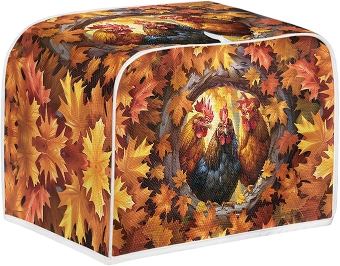 UNICEU Maple Leaf Rooster Print Toaster Cover 2 Slience Fingerprint Protection for Bread Maker Kitchen Small Appliance Protection Home Decor