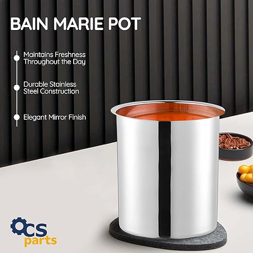 OCS Parts 6 Quart Bain Marie Pot | 8-9/16" x 6-7/8" Stainless Steel Pot for Warm or Cold Food, Sauces, Soups, or Organizing Cooking Utensils