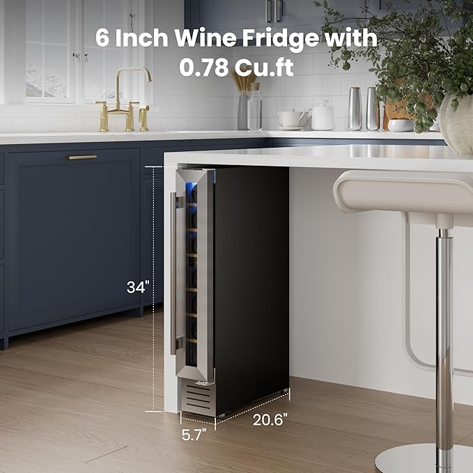 Yeego Wine Fridge Cooler - 7 Bottles Wine Cooler, 40-65°F Wine Refrigerator with Glass Door, Built-in or Freestanding Cooler with Adjustable Shelves Fridge for Home Bar Office