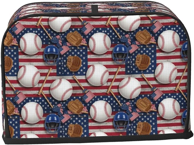 2 Slice Toaster Dust Cover, Machine Washable Fingerprint Protector Baseball Rustic Wooden American Flag, Soft Polyester Kitchen Appliance Cover