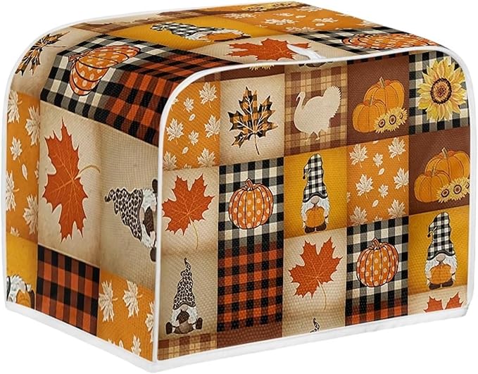 UNICEU Autumn Pumkins Maple Leaves Toaster Covers 4 Slice Bread Maker Dust Cover, Fall Harvest Kitchen Small Appliance Dust Protector Cover, Thankgiving Day Gifts