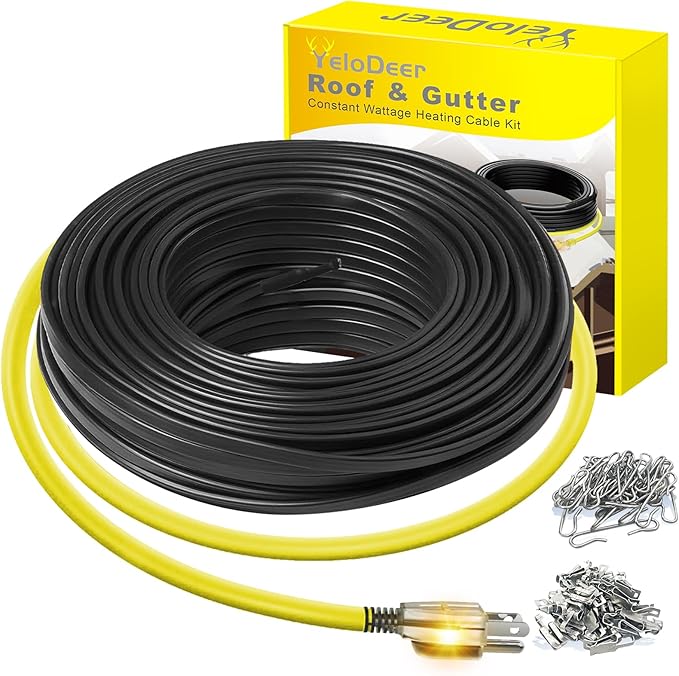 105 FT Heat Tape for Roof and Gutters, YeloDeer Gutter Heater Cable Heat Trace Cable for Snow De-Icing Ice Dam & Pipe Freeze Protection 7W/FT 120V