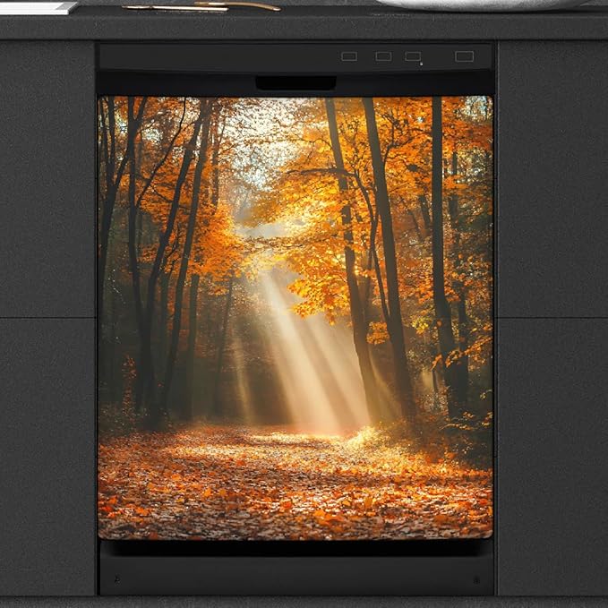 Dishwasher Magnet Cover Front Dishwasher Cover Decoration Reusable Magnetic Door Cover Panel Decal Home Appliances Stickers Kitchen Refrigerator Fridge Autumn Golden Forest 23"x26"