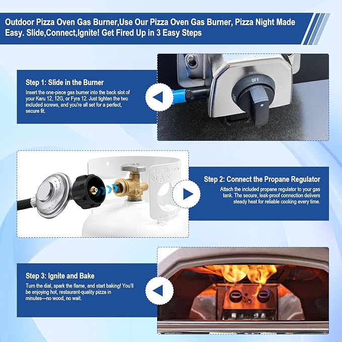 Pizza Oven Accessories, Pizza Oven Gas Burner Attachment, Outdoor Pizza Oven Accessory for Karu 12/12G/12-Inch Models Pizza Oven Propane Burner, Propane Conversion Kit with 5FT Hose & Regulator.
