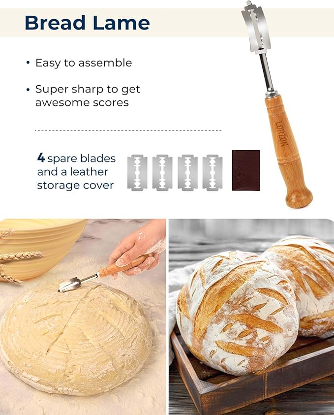 Silicone Banneton Bread Proofing Baskets Set of 2, 9" Round & 10" Oval Foldable Sourdough Proofing Baskets with Sourdough Bread Baking Supplies, Including Bread Lame, Dough Scraper