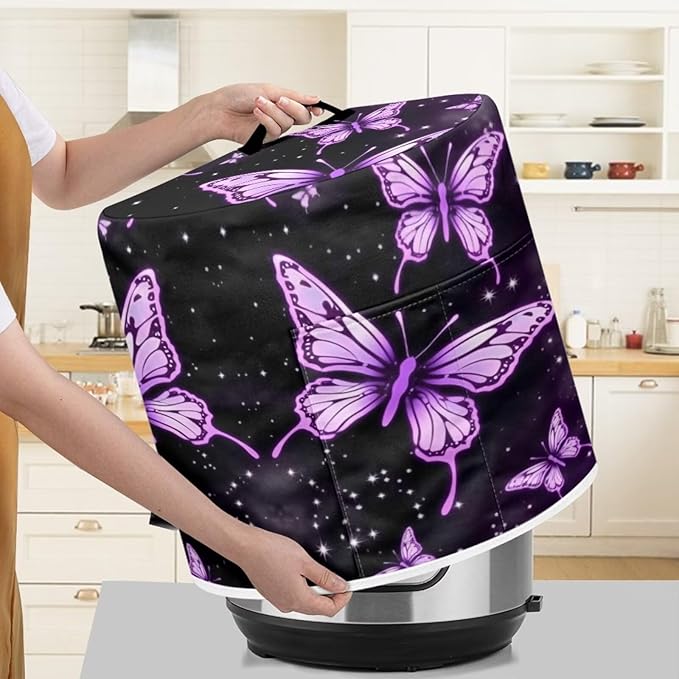 Purple Butterfly Air Fryer Dust Cover for Instant Pot Accessories 6 Quart Dust Covers for Kitchen Appliances Living Room Table Decor Covers Appliances with Handle Pocket