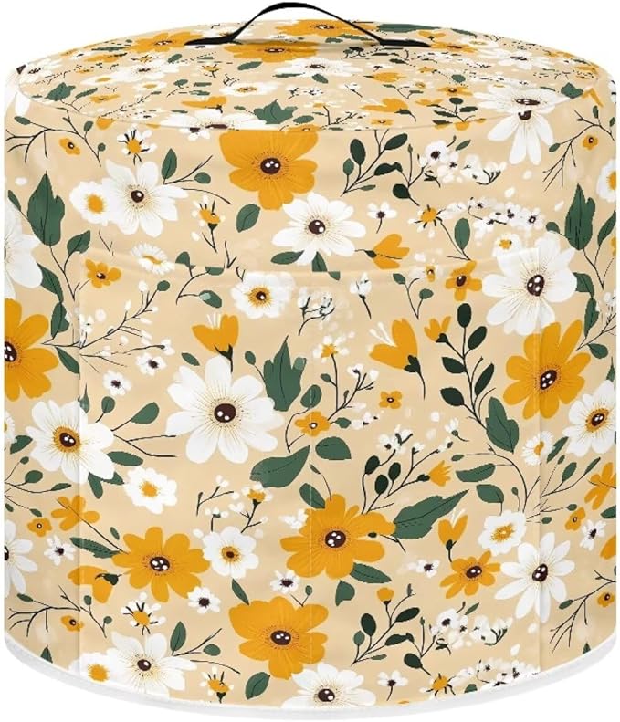 Kitchen Appliance Dust Cover for 8 Quart Pressure Cooker/Air Fryer/Rice Cooker Dust & Stains Protection Cover with Top Handle and Storage Pocket Yellow White Daisy Flowers