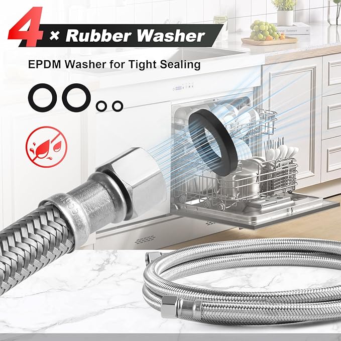 Dishwasher Installation Kit, 10ft,Dishwasher Water Supply Line, Stainless Steel Braided Burst Proof Hose ⅜"by⅜" Kit With Tee Stop Valve