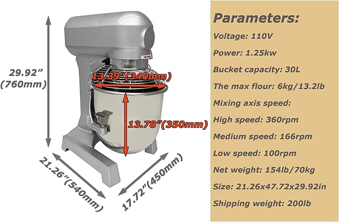INTSUPERMAI Stand Mixer Commercial Dough Mixer Dough Kneading Machine 20L 20QT Electric Food Dough Mixer Machine with Automatic Stop Function 3 Types Hooks Whisk Beater 3 Speeds Adjustable 110V 1100W