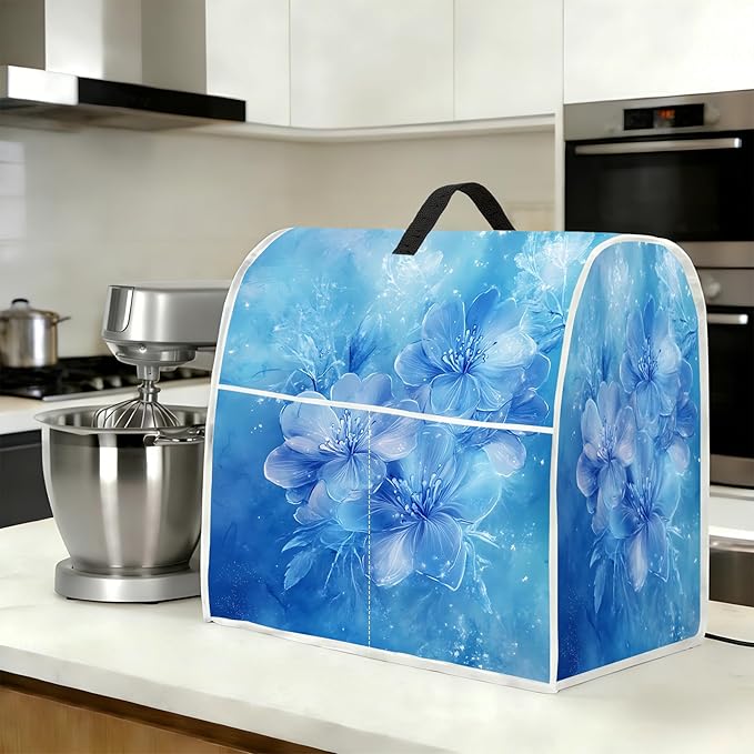 Stand mixer cover with handle and storage bag, reusable and washable, stylish retro floral design, keeps kitchen countertops clean and tidy (fits 6-8 quart mixers).