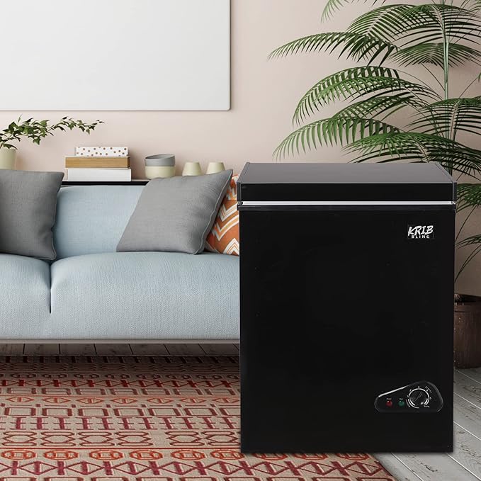 3.5 Cu.Ft Compact Chest Freezer with Removable Basket, Top Door Open Freestanding Deep Freezer with 7 Gears Temperature Adjustment, Ideal for Home, Kitchen & Office, Black
